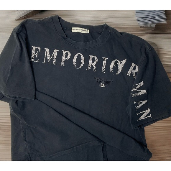 Vintage Emporio Armani Shirt Y2K Spellout Short Sleeve Logo Men Sz 2XL Italy‎